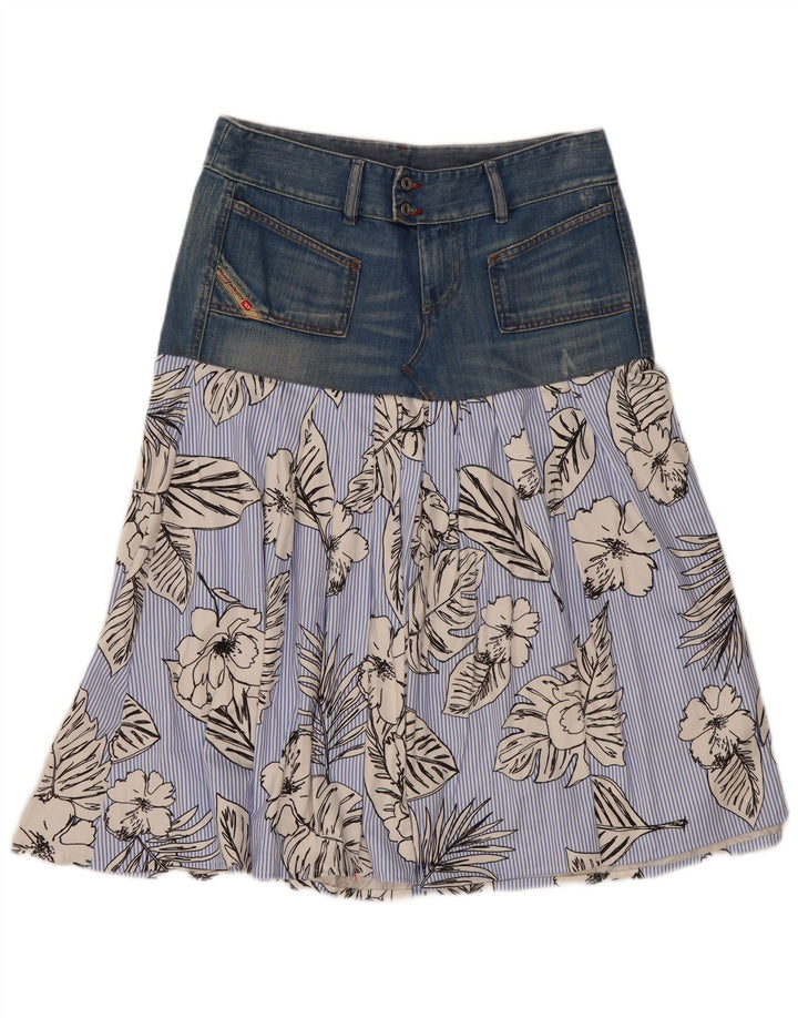 Gonna svasata da donna Diesel W29 in cotone floreale blu medio