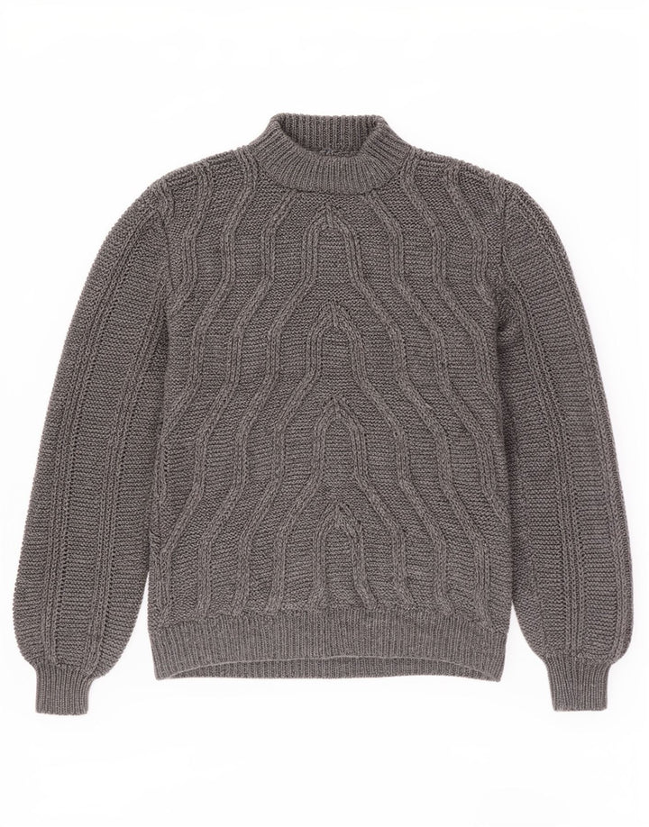 Maglione vintage da uomo con collo dolcevita grigio medio geometrico