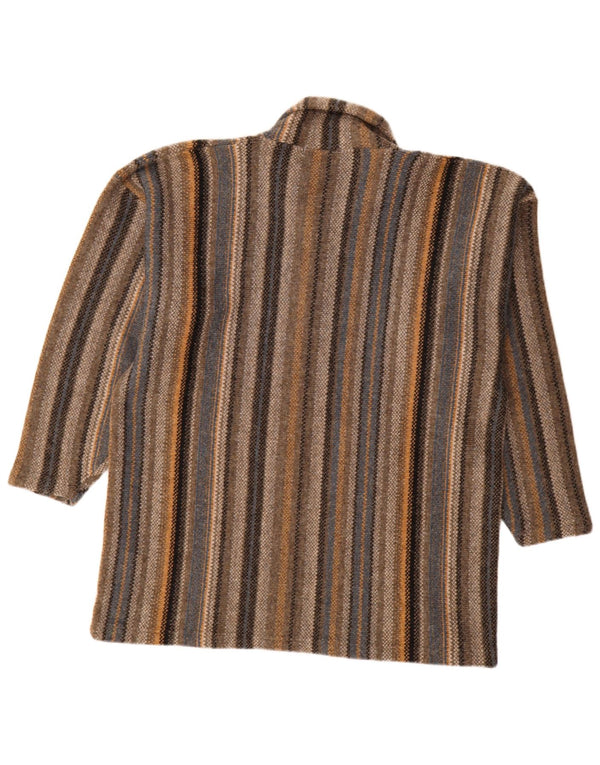 Maglione vintage da uomo con collo polo XL in lana a righe marrone