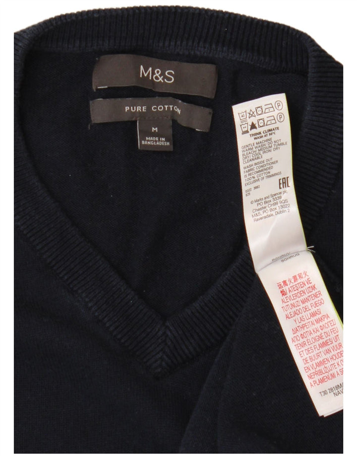 Maglione da uomo con scollo a V Marks & Spencer in cotone blu navy medio