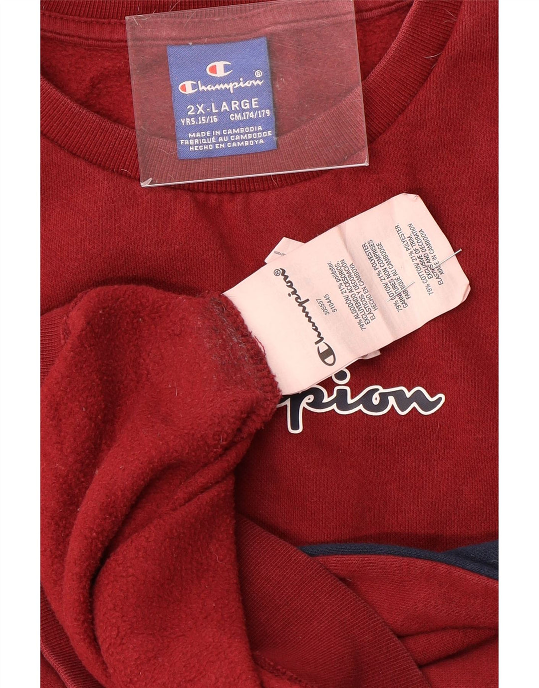 Felpa da bambino CHAMPION 15-16 anni 2XL Cotone color block rosso