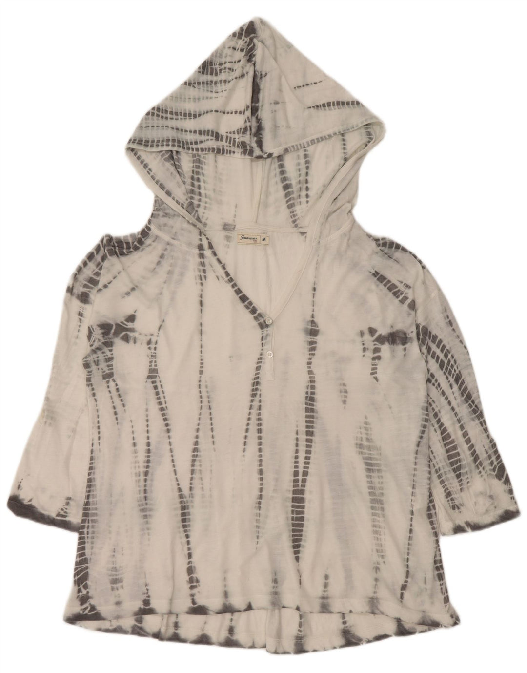 Top da donna vintage con cappuccio manica 3/4 UK 14 poliestere medio tinto in bianco bianco