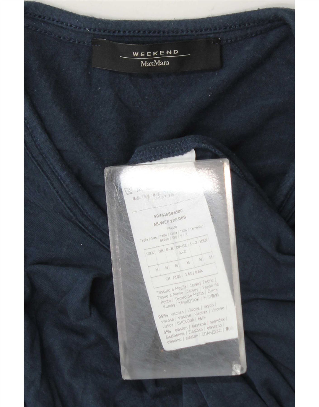 Top da weekend da donna Max Mara manica lunga UK 14 viscosa blu navy medio