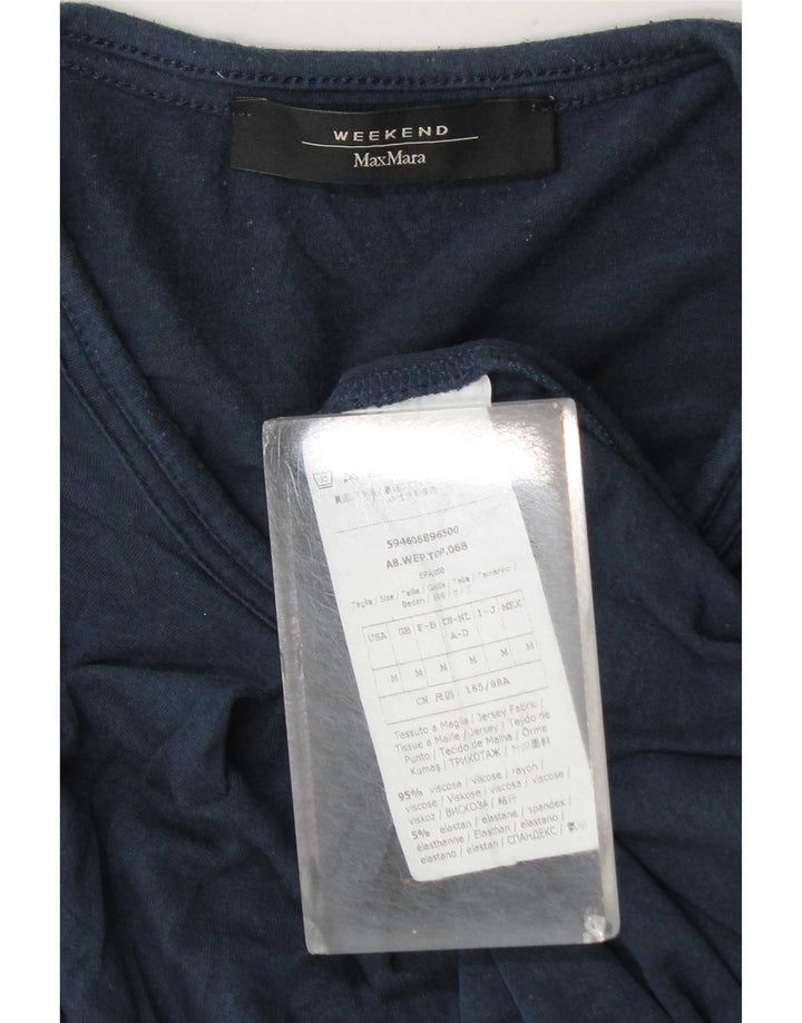 Top da weekend da donna Max Mara manica lunga UK 14 viscosa blu navy medio