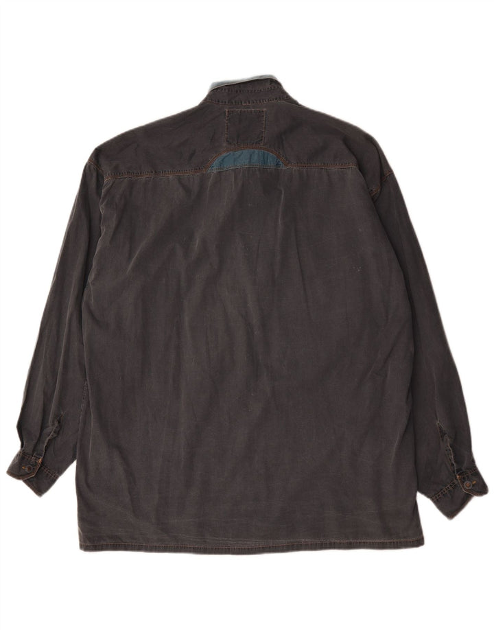 Camicia di jeans vintage da uomo XL in cotone color block grigio