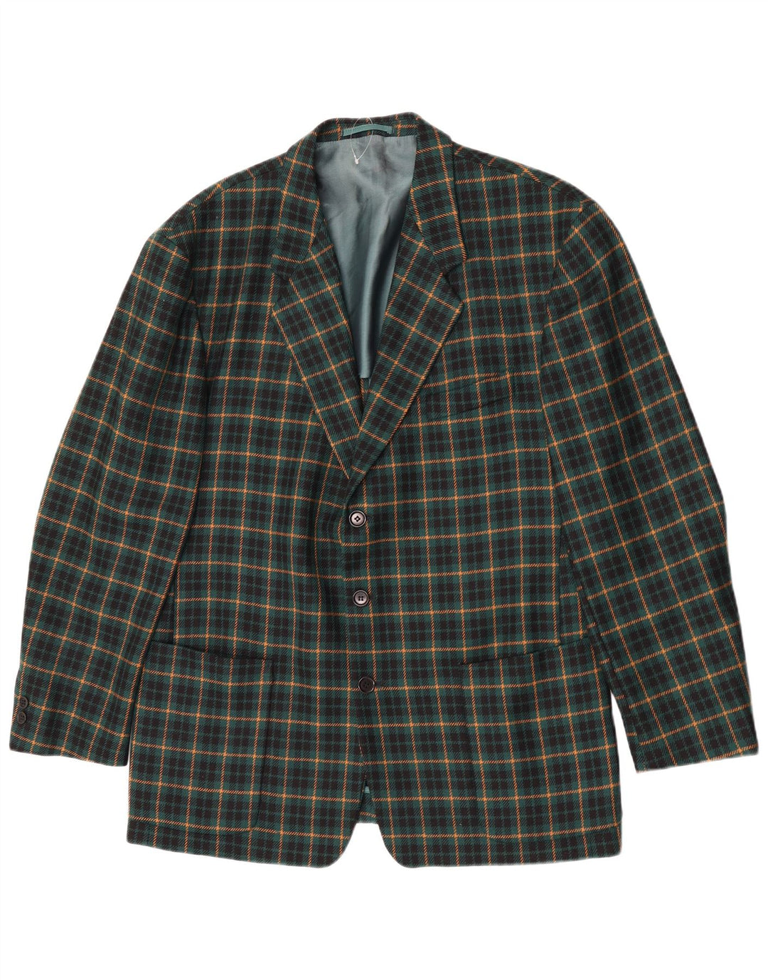 Giacca blazer vintage da uomo a 3 bottoni UK 40 grande lana a quadri verdi