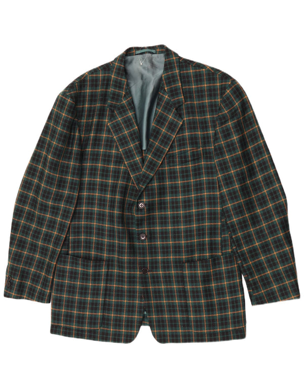 Giacca blazer vintage da uomo a 3 bottoni UK 40 grande lana a quadri verdi