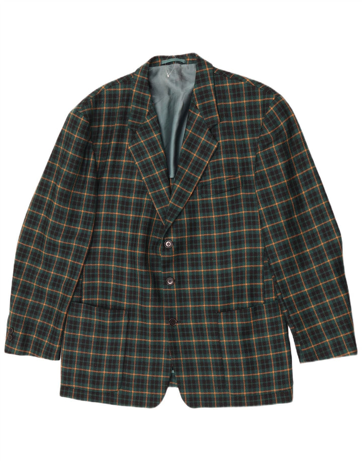 Giacca blazer vintage da uomo a 3 bottoni UK 40 grande lana a quadri verdi