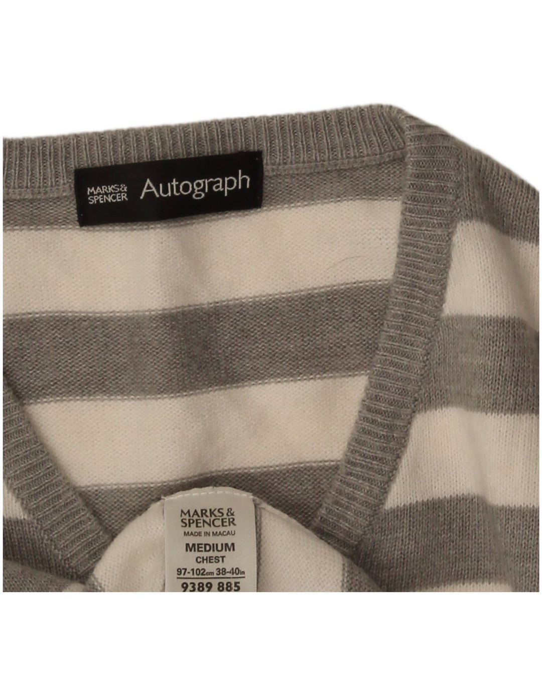 Maglione da uomo con scollo a V autografo Marks & Spencer a righe grigio medio