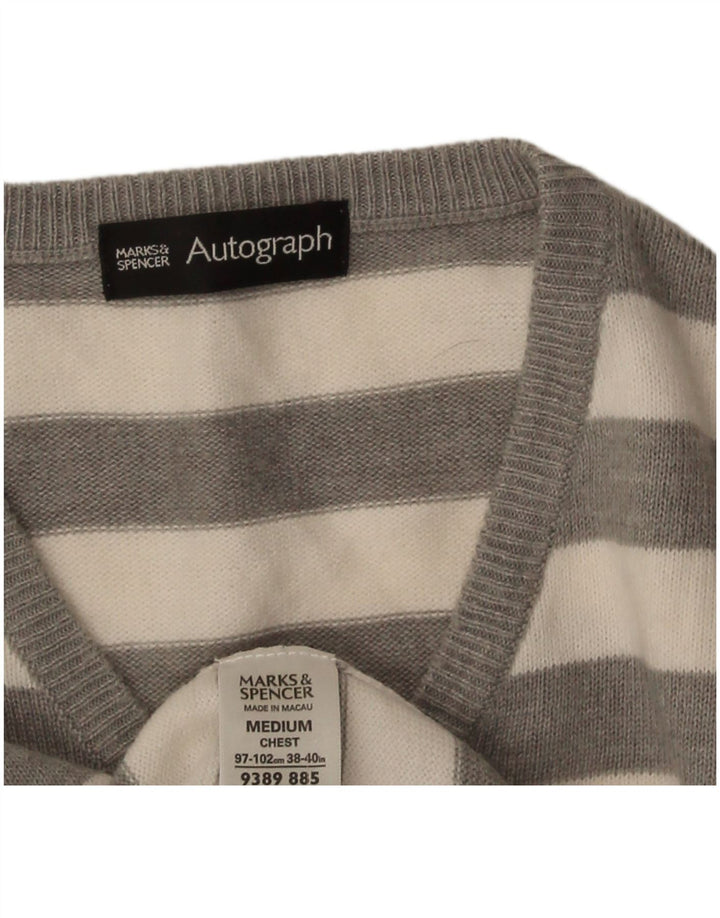 Maglione da uomo con scollo a V autografo Marks & Spencer a righe grigio medio