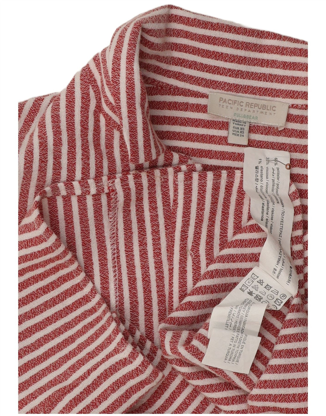 PULL & BEAR Camicia corta a maniche corte da donna UK 6 XS Rossa a righe