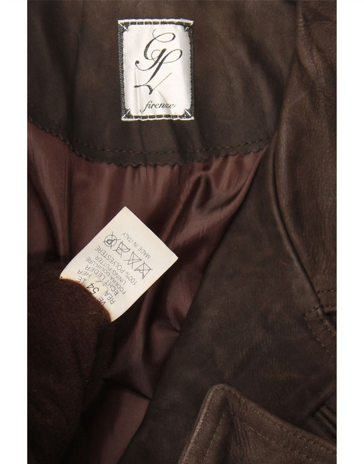 Cappotto in pelle doppiopetto vintage da uomo IT 54 2XL Pelle marrone