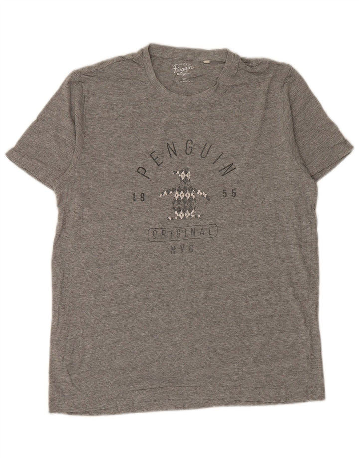 T-shirt grafica da uomo Penguin Top grande in cotone grigio