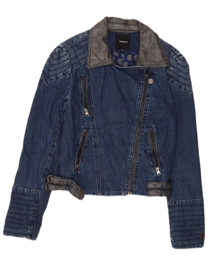 Desigual Giacca di jeans corta da donna EU 40 Cotone floreale blu navy medio
