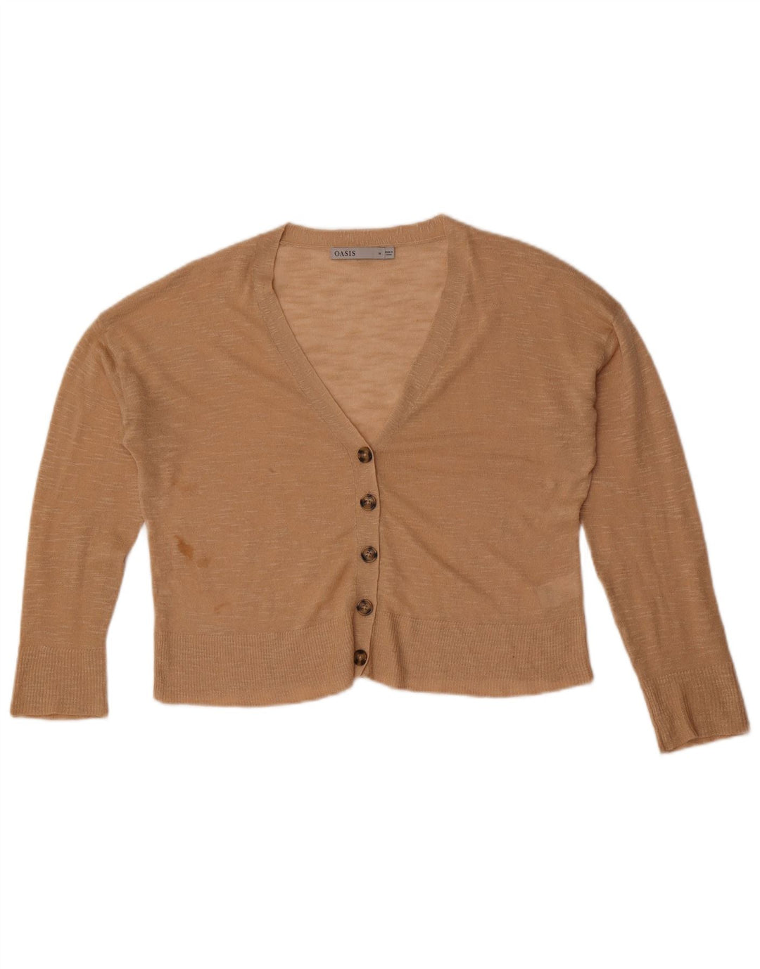 Maglione cardigan corto da donna Oasis UK 14 Viscosa screziata beige medio