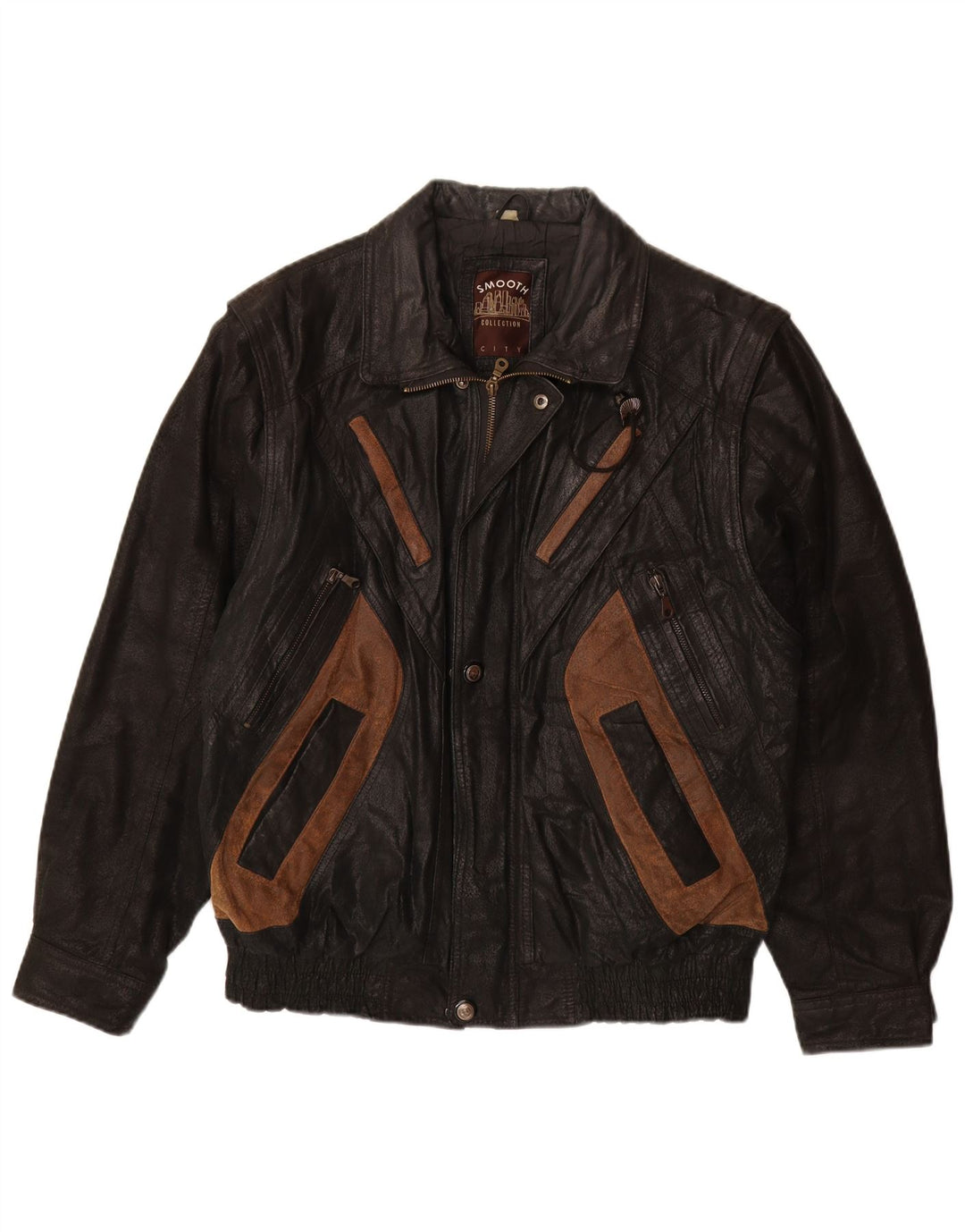 Giacca in pelle da uomo VINTAGE UK 40 Large in pelle nera color block