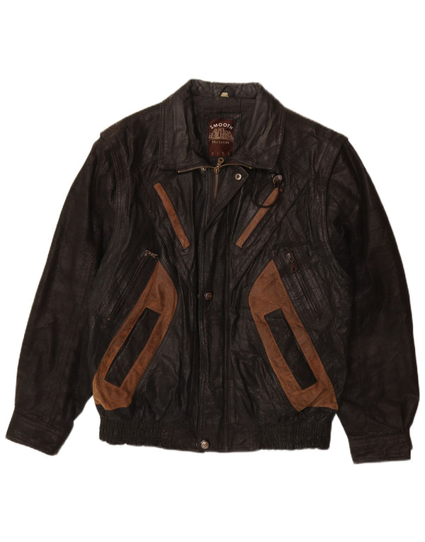 Giacca in pelle da uomo VINTAGE UK 40 Large in pelle nera color block