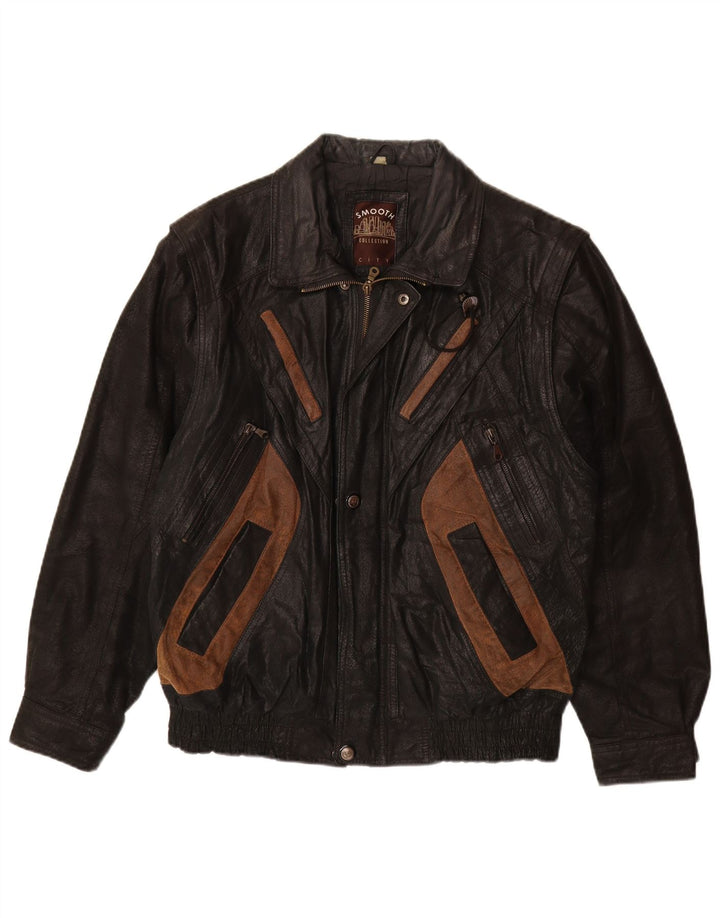 Giacca in pelle da uomo VINTAGE UK 40 Large in pelle nera color block