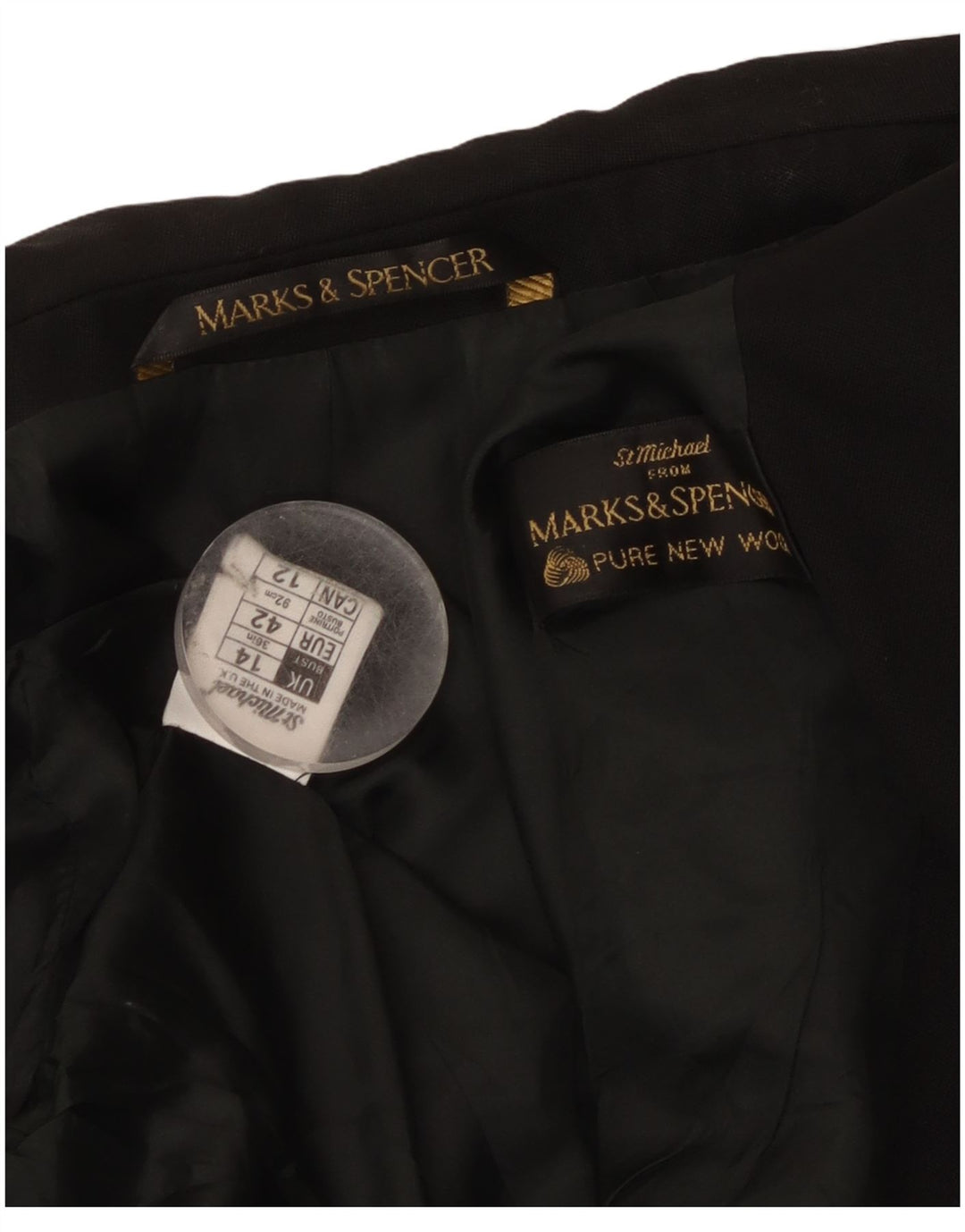 Giacca blazer doppiopetto da donna Marks & Spencer UK 14 grande lana nera