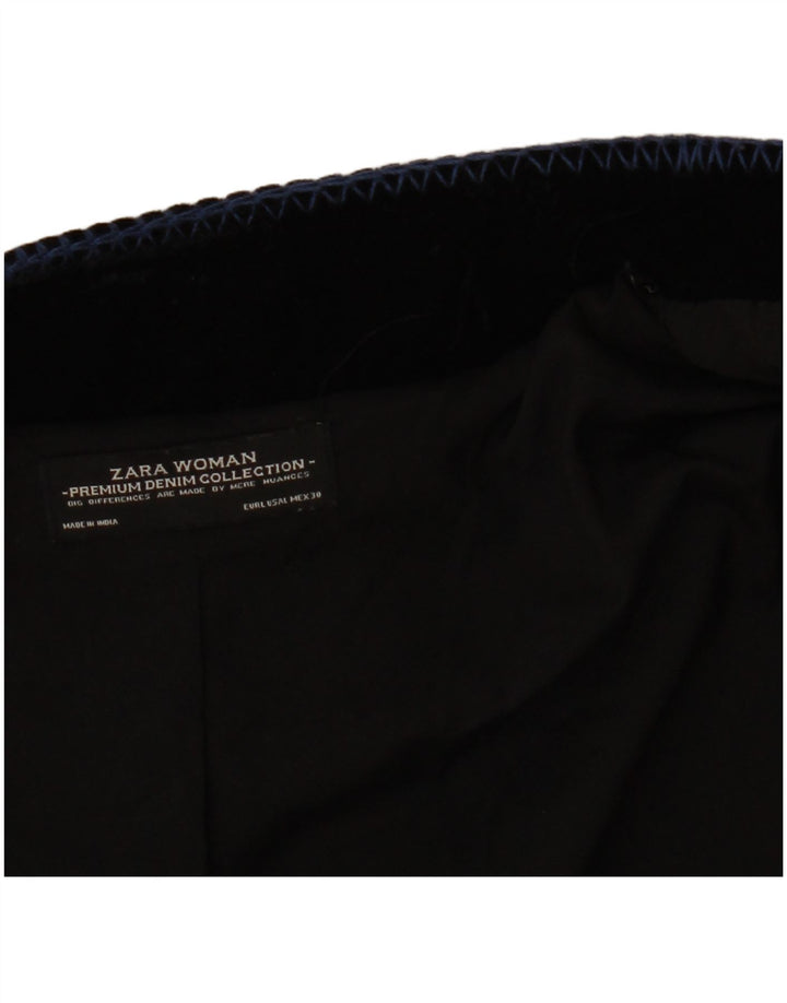 ZARA Giacca Bolero Aperto da Donna in Velluto UK 16 Grande Paisley Nero