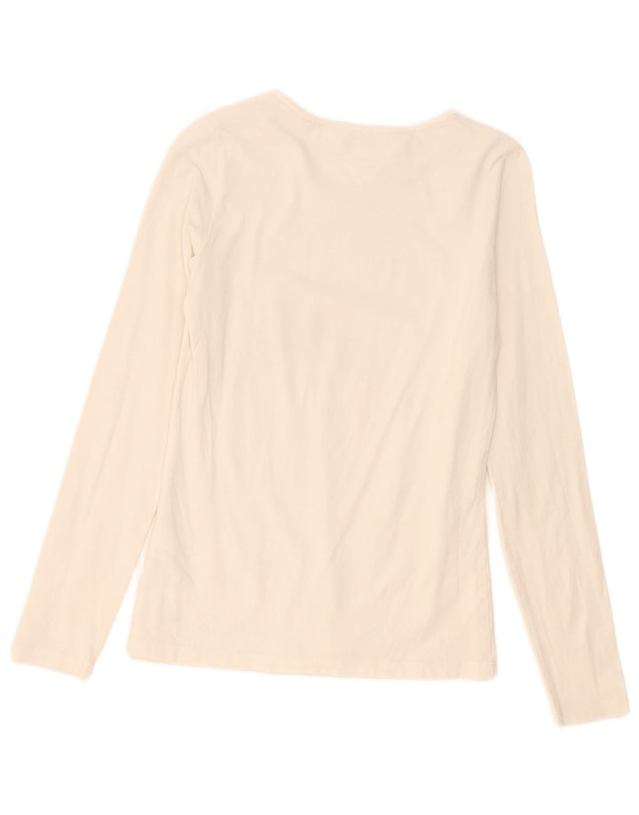 Tommy Hilfiger Donna Top Manica Lunga UK 12 Medio Bianco Cotone