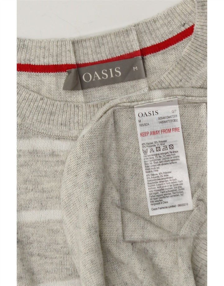 OASIS Womens Boat Neck Jumper Sweater UK 12 Medium Grey Striped Viscose Vintage Oasis and Second-Hand Oasis from Messina Hembry 