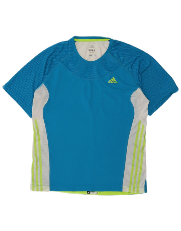Adidas Mens Climacool T-Shirt Top Large Blue Colourblock Polyester