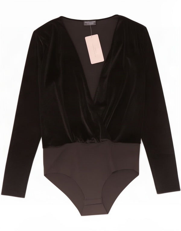 Body in velluto a maniche lunghe da donna Zara UK 12 Medium Black Colourblock