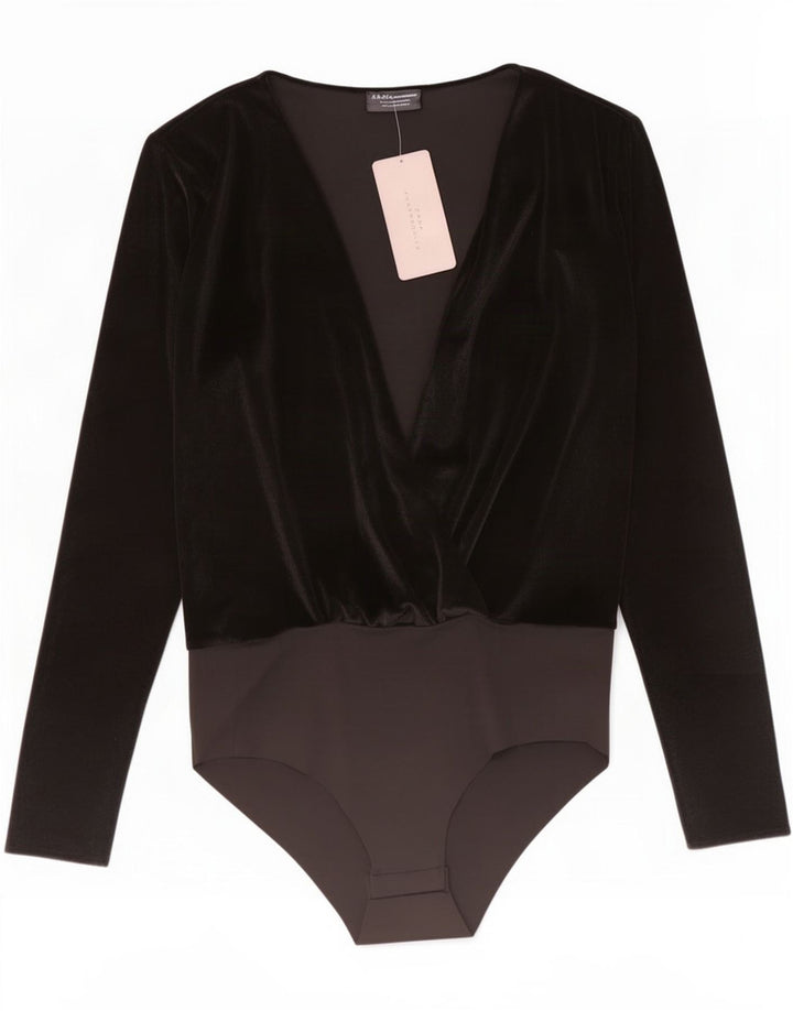 Body in velluto a maniche lunghe da donna Zara UK 12 Medium Black Colourblock