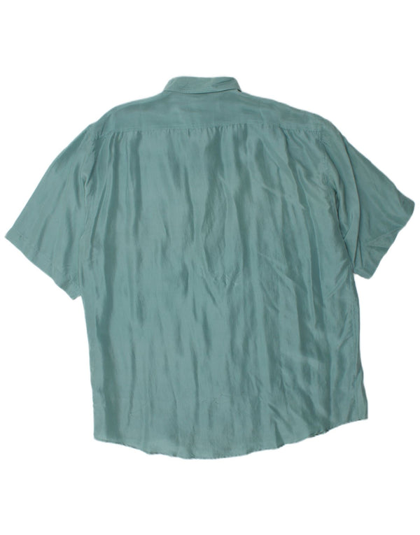 Camicia vintage da uomo a maniche corte taglia 43/44 XL in seta blu