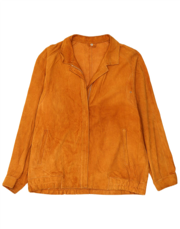 Giacca vintage in pelle scamosciata da donna IT 46 grande in pelle beige
