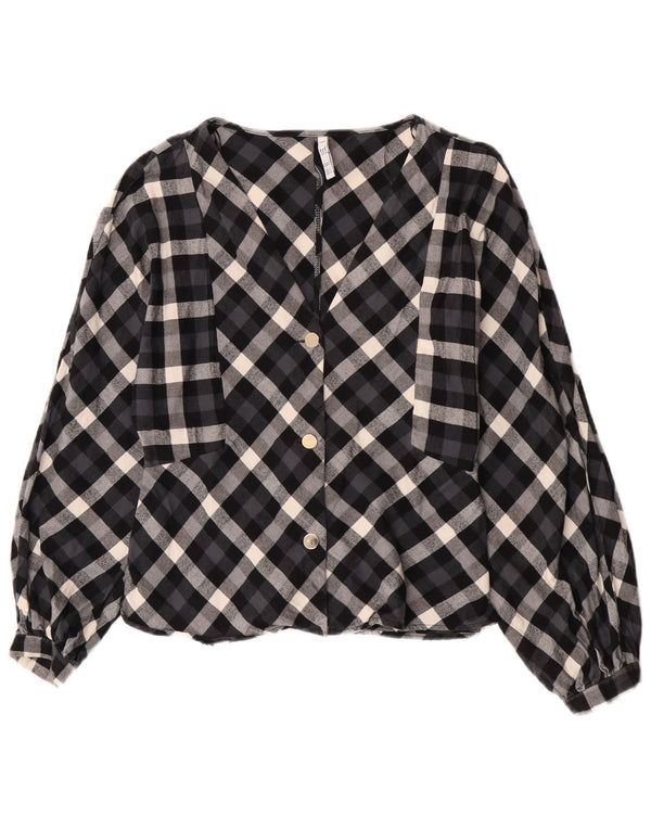 Camicetta corta da donna Zara UK 14 grande cotone a quadri blu navy