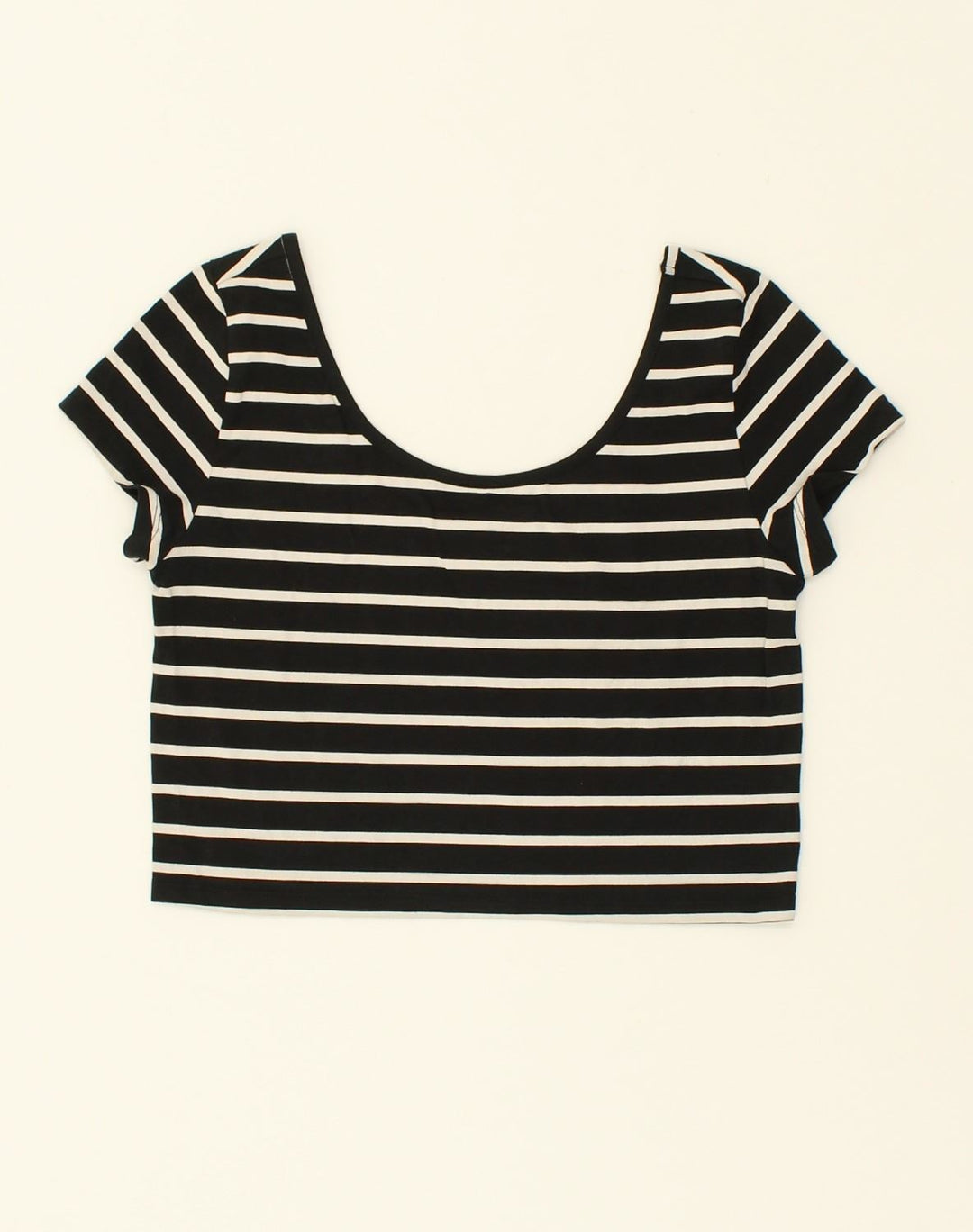 MOSSIMO Womens Crop Top UK 14 Large Black Striped Cotton | Vintage Mossimo | Thrift | Second-Hand Mossimo | Used Clothing | Messina Hembry 