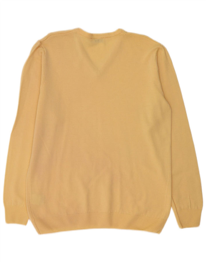 PETER HAHN Maglione da donna con scollo a V UK 16 Large Yellow New Wool