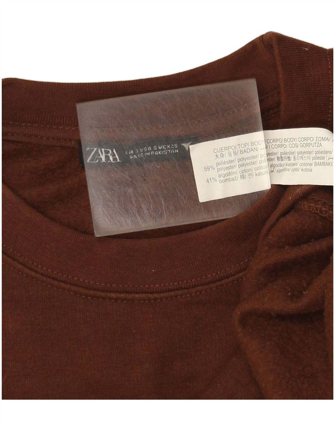Felpa corta da donna Zara UK 10 piccola poliestere marrone