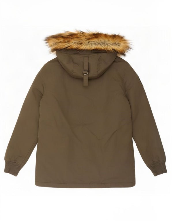 Giacca parka da donna con cappuccio Superdry UK 16 Large Khaki Nylon