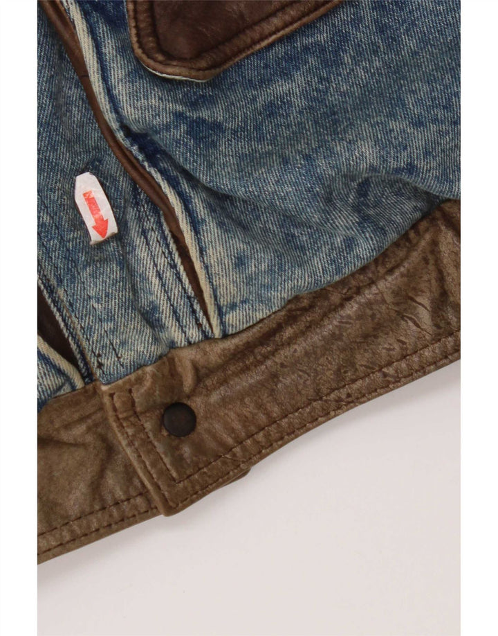 Giacca di jeans reversibile vintage da uomo IT 50 grande in pelle blu
