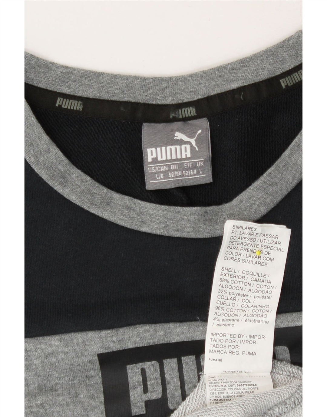 Puma Maglietta grafica da uomo a maniche lunghe grande in cotone color block grigio