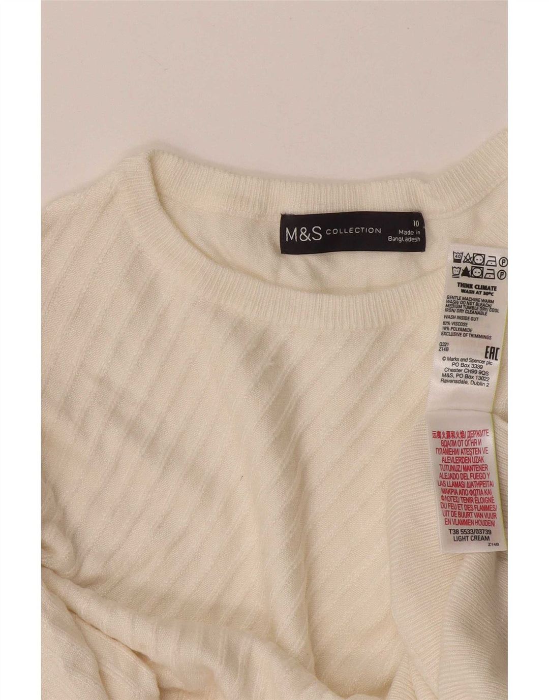 Maglione maglione girocollo da donna Marks & Spencer UK 10 piccolo viscosa bianca
