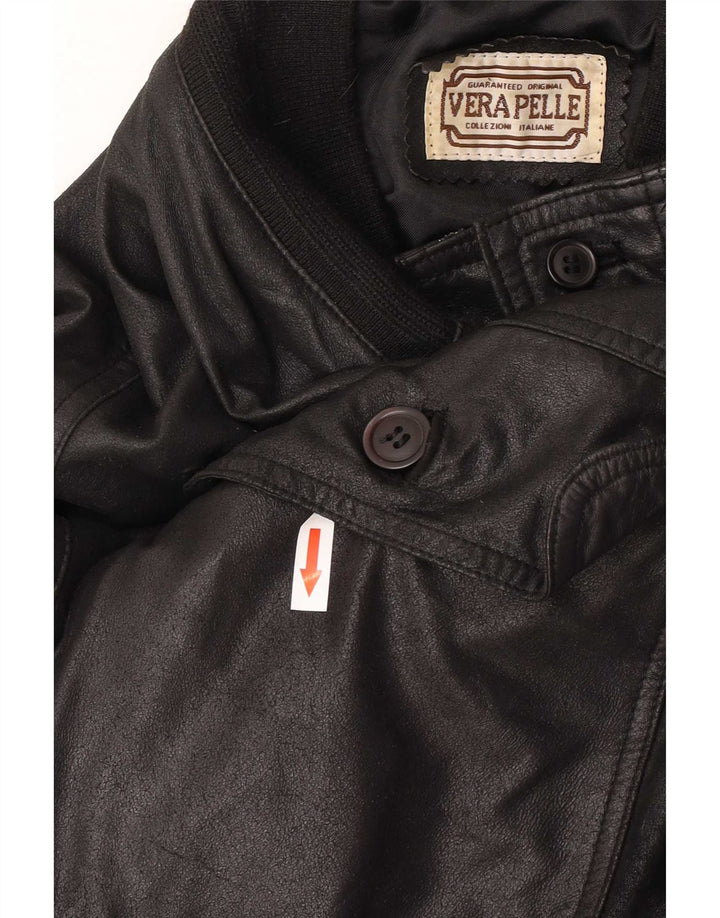 Giubbotto bomber in pelle vintage da uomo IT 54 2XL Nero