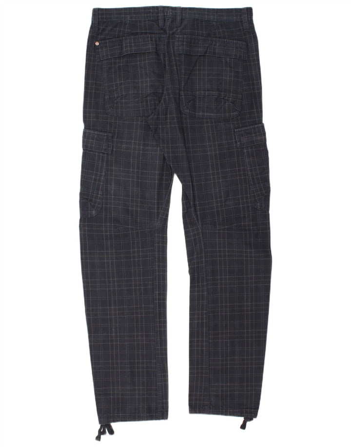 Pantaloni cargo dritti da uomo Sisley W34 L33 blu navy a quadri