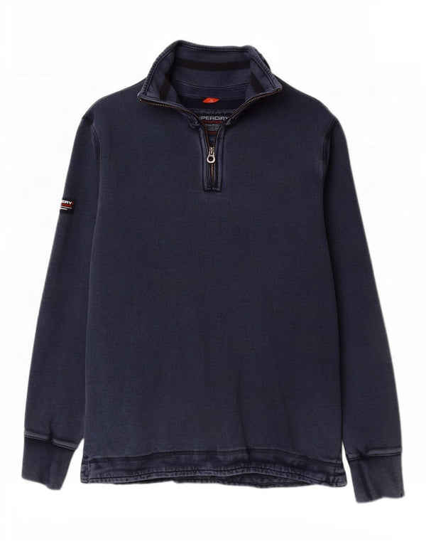 Felpa da uomo con collo con zip Superdry, in cotone blu navy medio