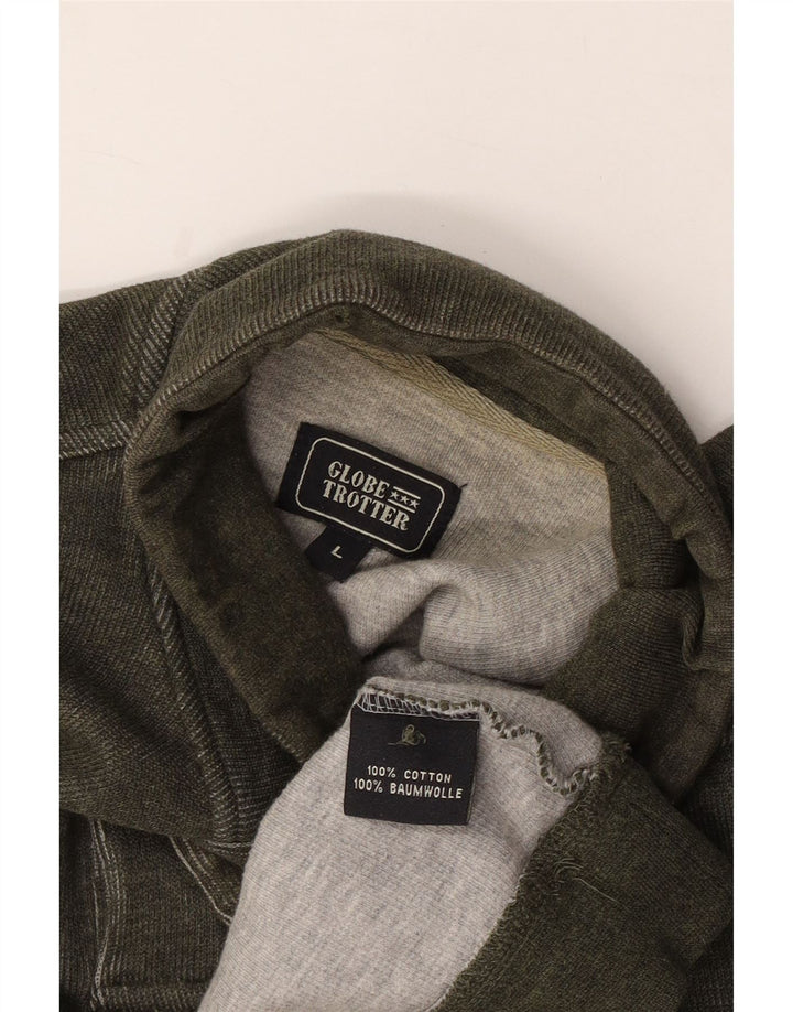 Globe Trotter Felpa da uomo con collo abbottonato, maglione grande, cotone kaki