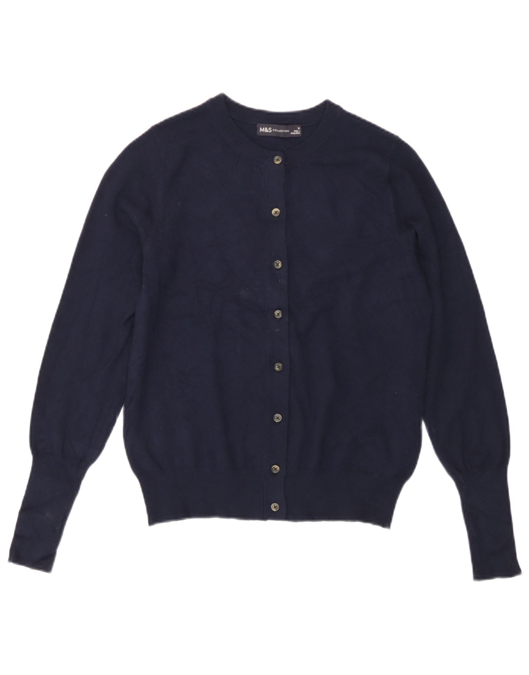 Maglione cardigan da donna Marks & Spencer UK 10 piccolo in viscosa blu navy
