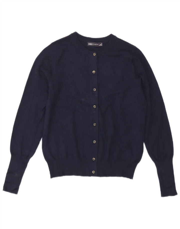 Maglione cardigan da donna Marks & Spencer UK 10 piccolo in viscosa blu navy