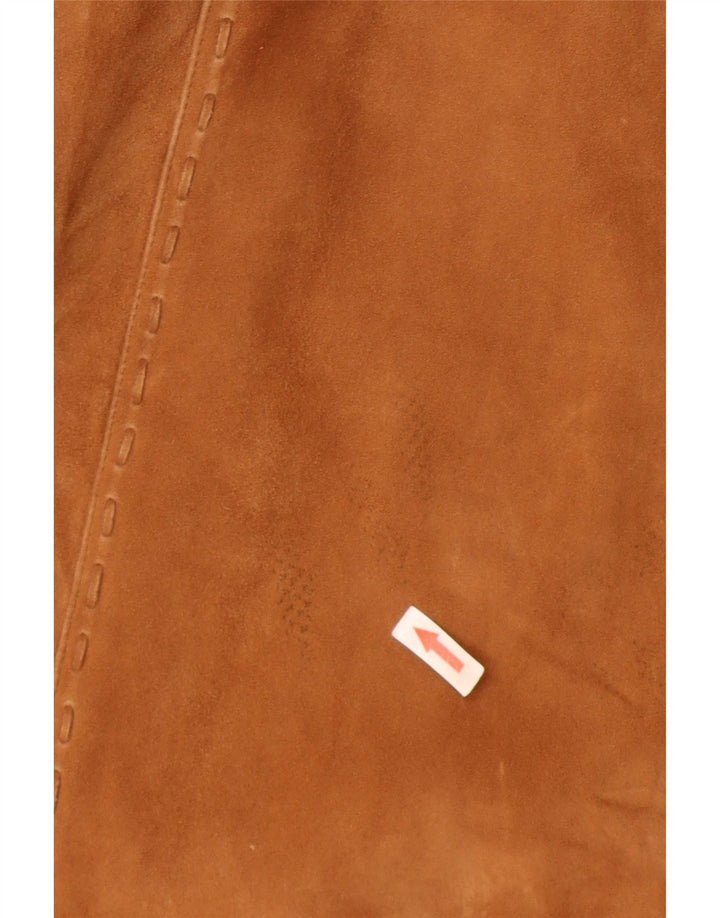 Soprabito oversize vintage in pelle scamosciata da donna IT 46 grande marrone