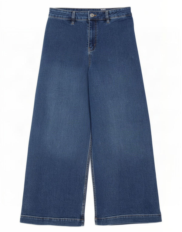 Jeans Marks & Spencer da donna a vita alta a gamba larga UK 12 medio W30 L27 blu