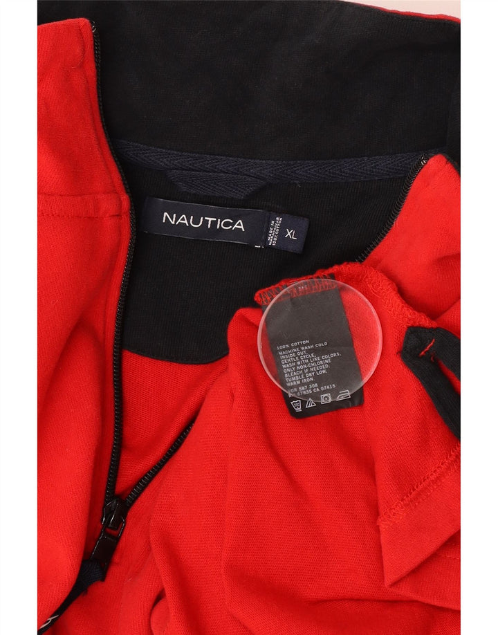 Nautica Top da uomo con zip e collo a maniche lunghe XL in cotone rosso