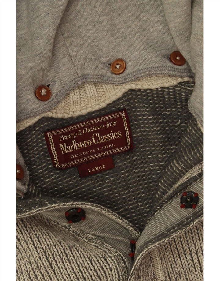 Marlboro Classics Maglione da uomo con cappuccio e collo a bottoni, grande in cotone grigio