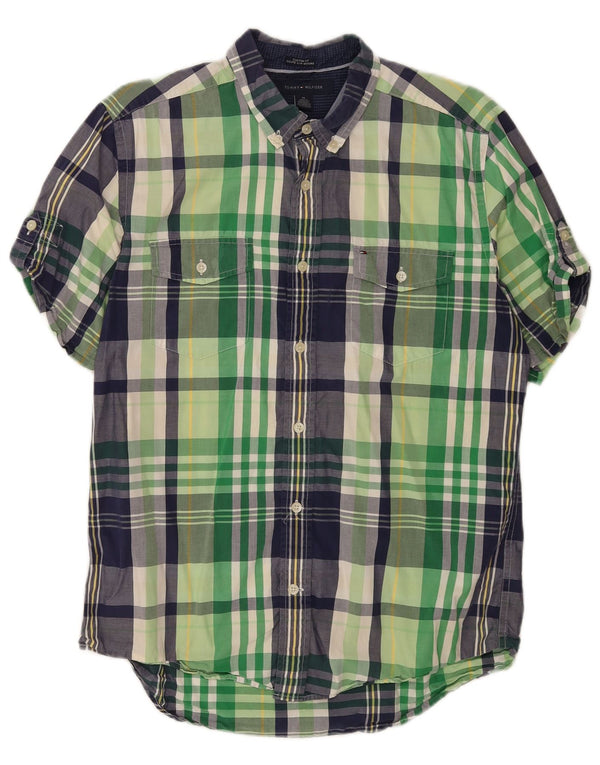 Camicia da uomo a maniche corte personalizzata Tommy Hilfiger in cotone a quadri verde medio